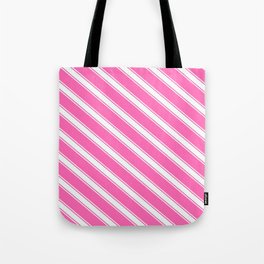 [ Thumbnail: Hot Pink and Mint Cream Colored Striped/Lined Pattern Tote Bag ]