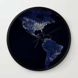 Earth at Night with the lights of most populated cities Wall Clock