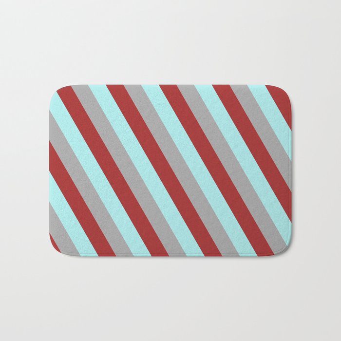 Dark Grey, Brown, and Turquoise Colored Striped Pattern Bath Mat