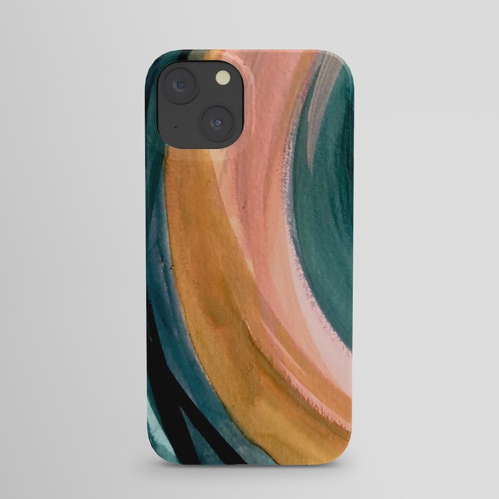 Breathe: a vibrant bold abstract piece in greens, ochre, and pink iPhone Case