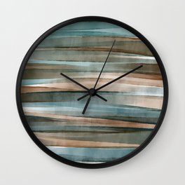 Soft Harbor blue, Teal green & Coca mocha warm brown _ abstract watercolor  waves Wall Clock