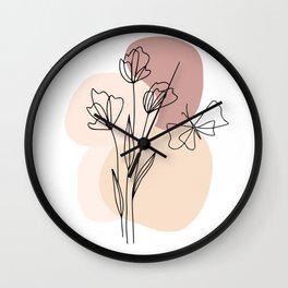 Minimal Line Art Flowers And Butterfly Wall Clock