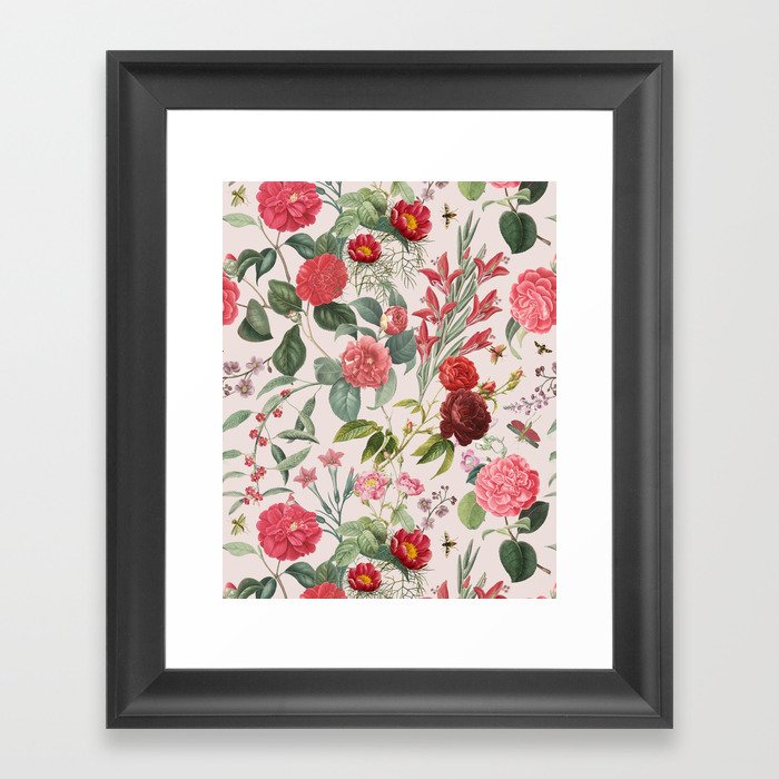 Blooming Spring Summer Pink Rose Garden light pastel colors pattern  Framed Art Print