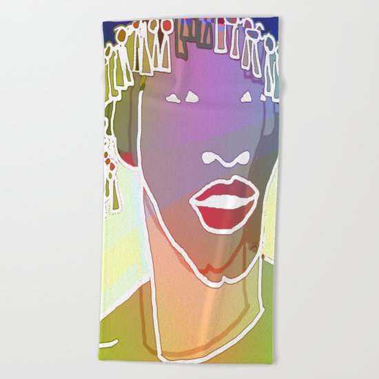 Ebony Purple Headdress White Beach Towel