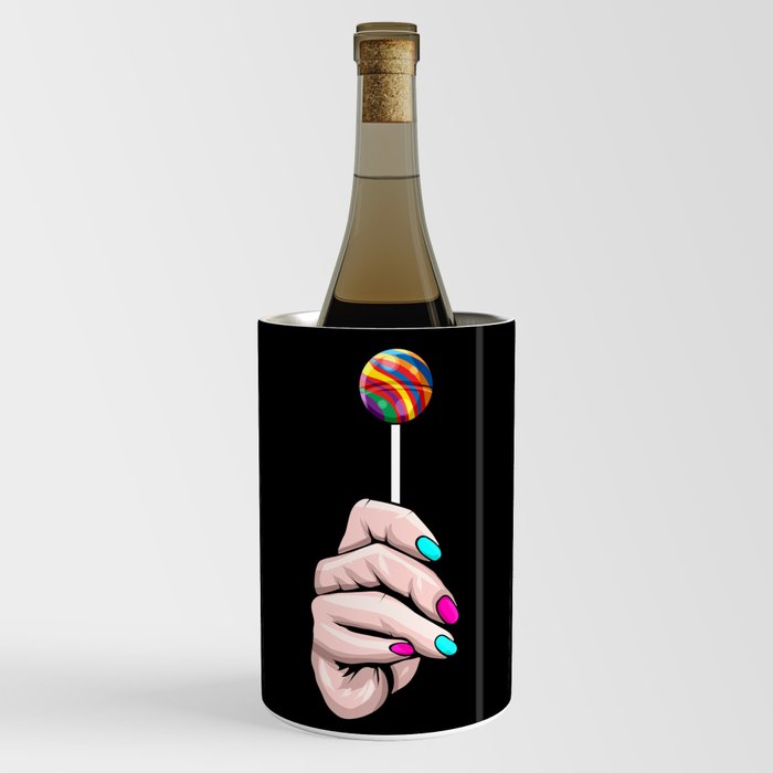 Hand holding a colorful Lollipop - Pride Month LGBTQ Wine Chiller