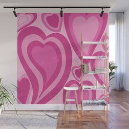 Hot Pink Retro 70s Hearts Aesthetic (xii 2021) Wall Mural
