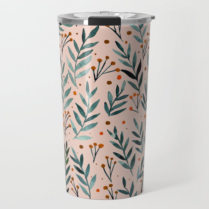 Festive watercolor branches - beige, teal and orange  Travel Mug