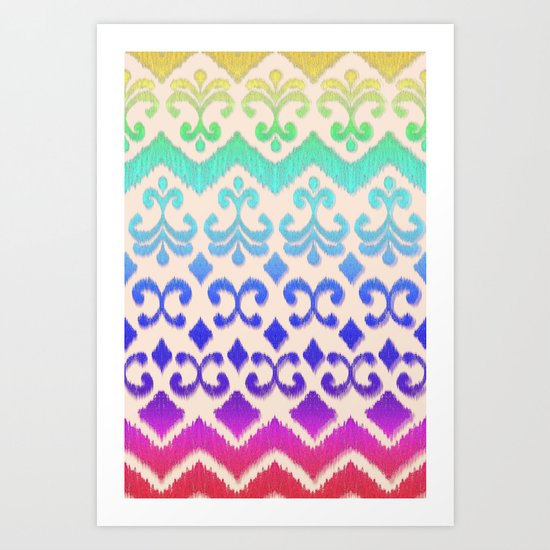 Ikat Rainbow Harmony on Cream Art Print
