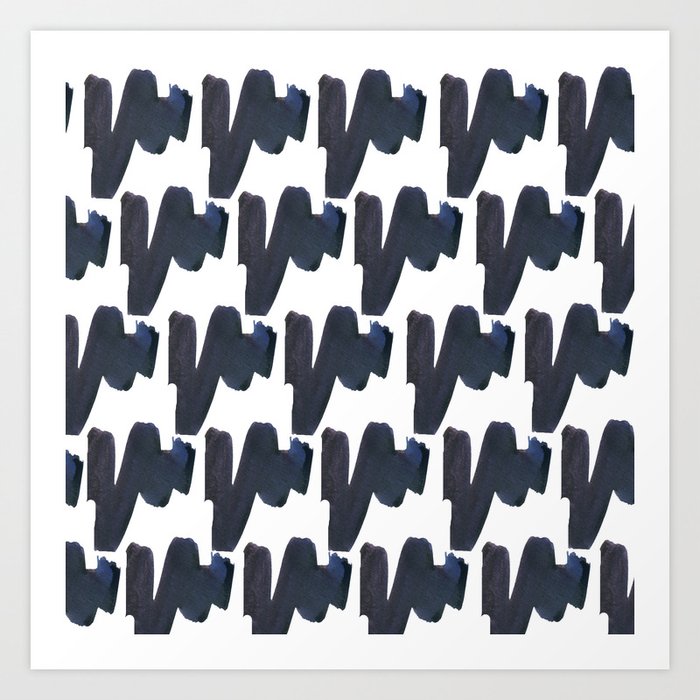 Navy Blue Black Abstract Watercolor Zigzag Brushstrokes Pattern Art Print By Pink Water
