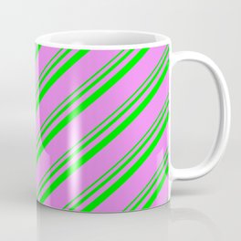 [ Thumbnail: Lime and Violet Colored Striped Pattern Coffee Mug ]