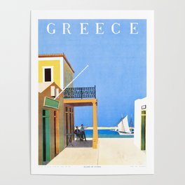 1956 GREECE Island Of Hydra Travel Poster Poster