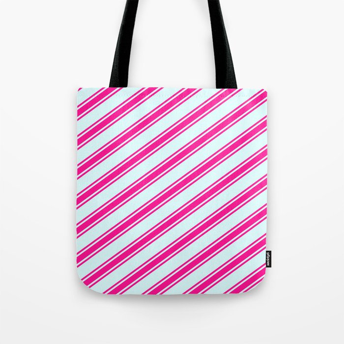 Light Cyan and Deep Pink Colored Stripes/Lines Pattern Tote Bag