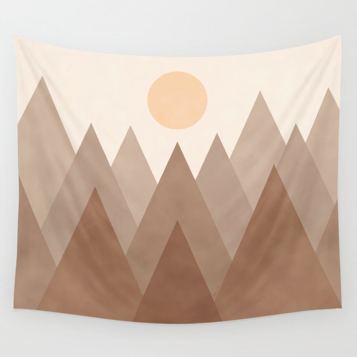 Modern Geometric Abstract Mountains in Neutral Brown, Beige, Cream and Tan Natural Earth Tones Peaks Wall Tapestry