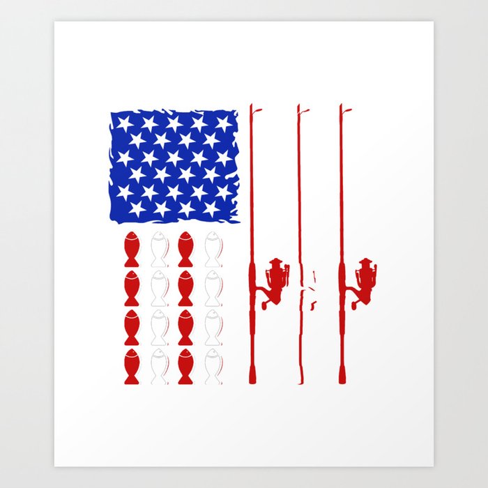 Usa Fishing Rod Bass American Flag Fishing Shirt Art Print By