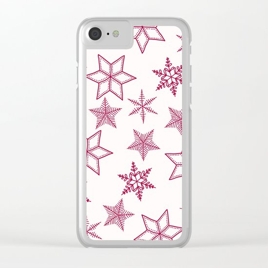 Red Snowflakes On White Background Clear iPhone Case
