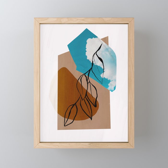 Earthy Leaves and Sky Collage Framed Mini Art Print