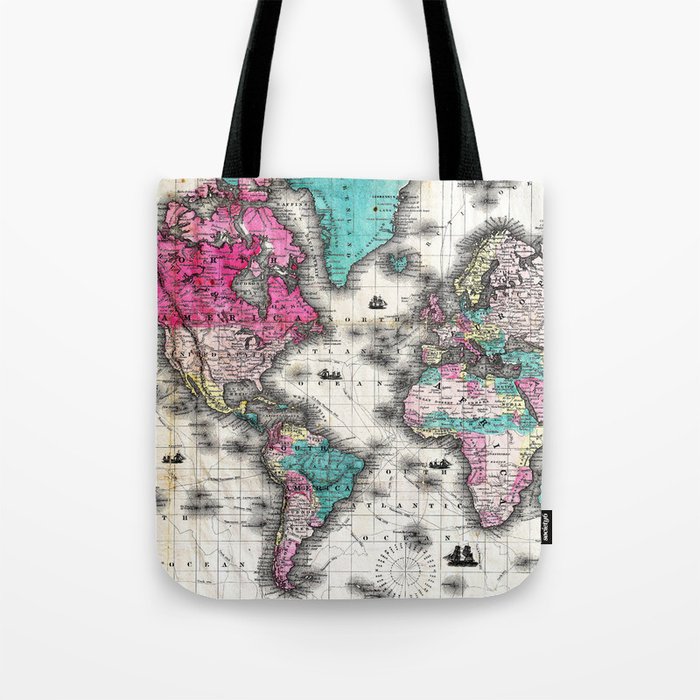 Vintage Map of The World (1852) - Stylized Tote Bag