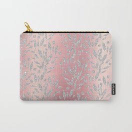 Elegant pink gradient glam silver glitter floral Carry-All Pouch