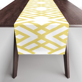 Yellow and White Geometric Striped Art Deco Pattern Pairs Dulux 2022 Popular Colour Lemon Jester Table Runner
