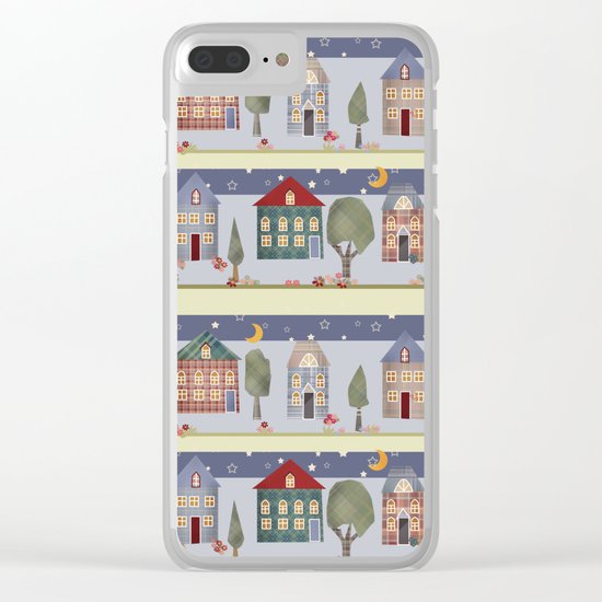 Kids patchwork seamless pattern with houses and trees Clear iPhone Case