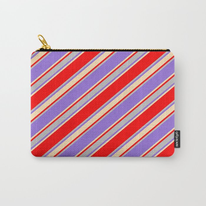 Red, Grey, Purple & Beige Colored Stripes/Lines Pattern Carry-All Pouch