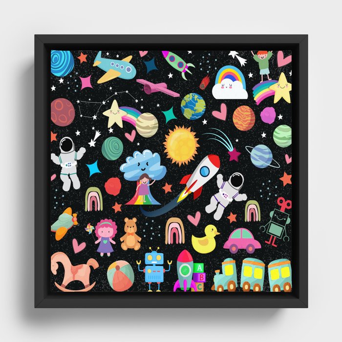 Astronaut and space pattern gift for kids Framed Canvas
