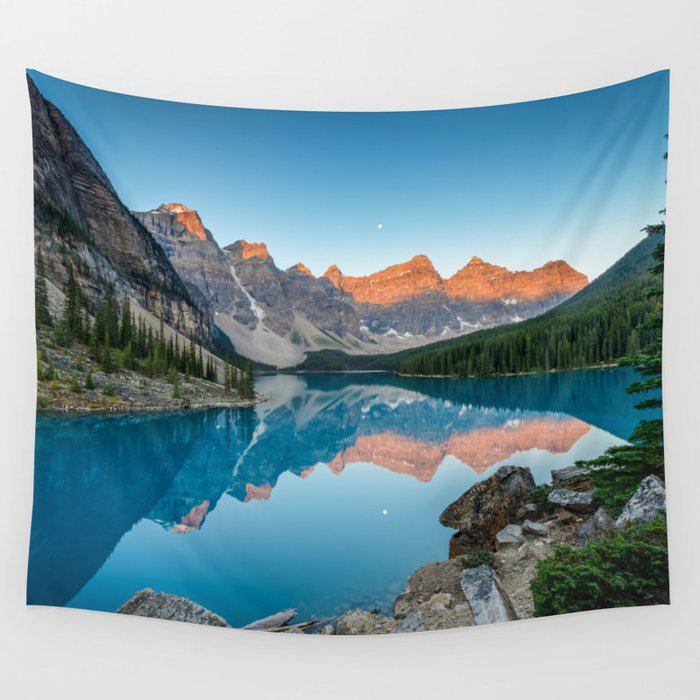 Moraine Lake Sunrise Banff National Park Canada Mountain Landscape Wall Tapestry