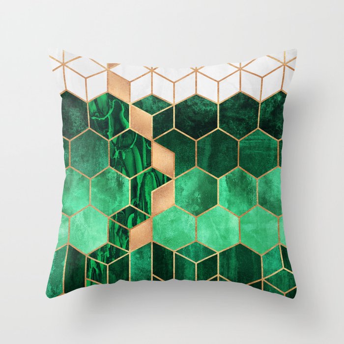 Emerald Cubes And Hexagons Throw Pillow