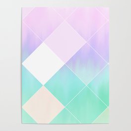 Modern Lilac Lavender Pink  Teal Watercolor Geometrical Brushstrokes Ombre Poster