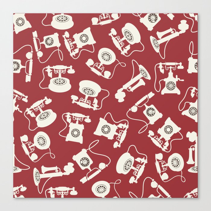 Vintage Rotary Dial Telephone Pattern on Antique Red Canvas Print