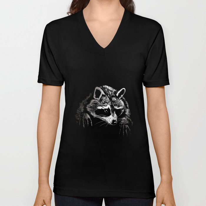 retro cute Raccoon mapache Lovers V Neck T Shirt