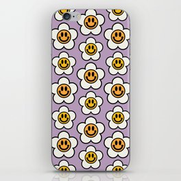 Bold And Funky Flower Smileys Pattern (Muted Lavender BG) iPhone Skin