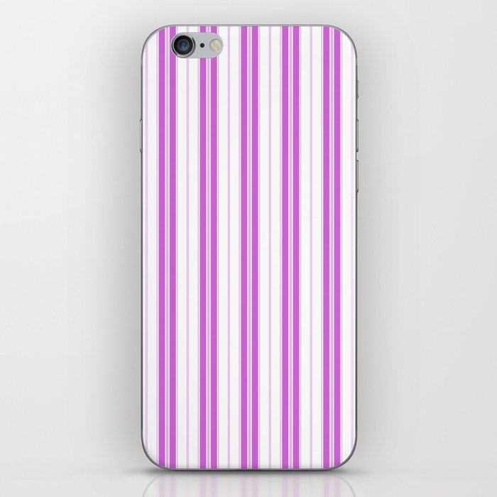 Magenta Pink and White Vintage American Country Cabin Ticking Stripe iPhone Skin