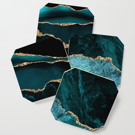 Modern Teal & Gold Agate Abstract Design Coaster