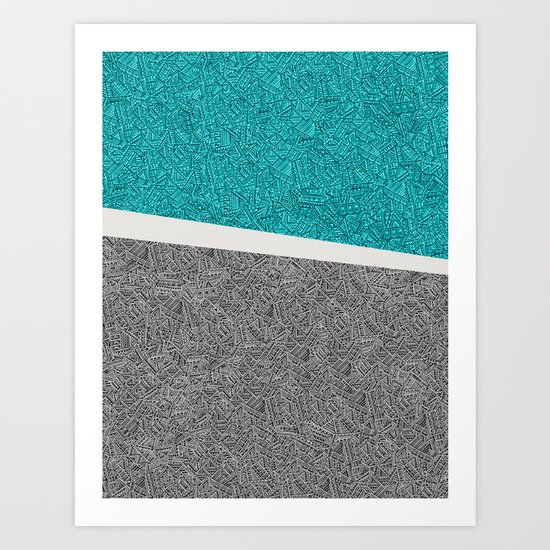 Digital Pen & Ink: Turquoise & Black Doodles Art Print