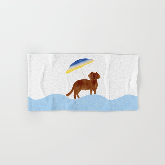 Dog  and a Beach Parasol - Brown  Hand & Bath Towel