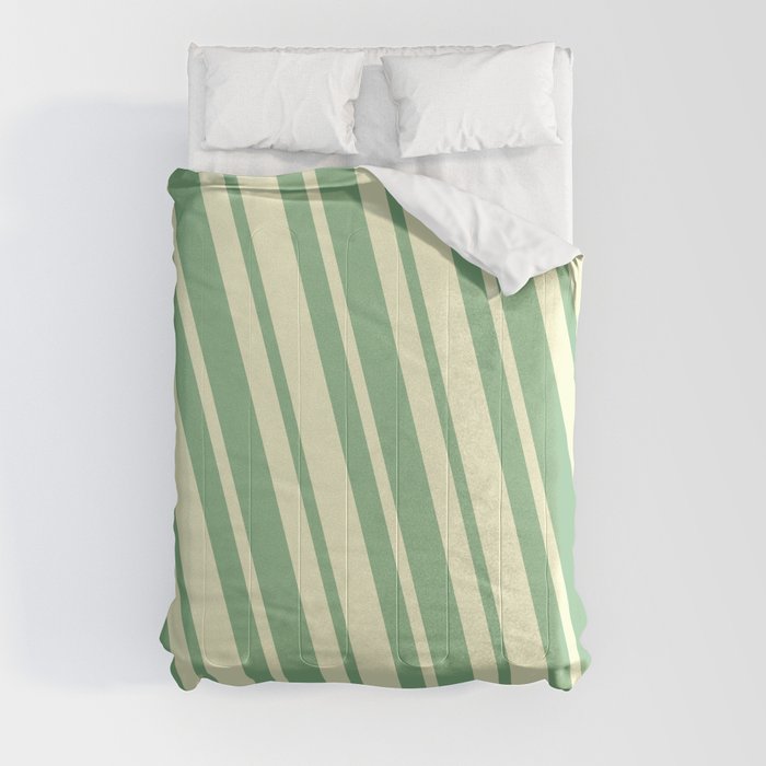 Dark Sea Green and Light Yellow Colored Striped/Lined Pattern Comforter