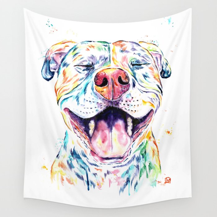 Pit Bull Pitbull Watercolor Pet Portrait Painting Tango Wall
