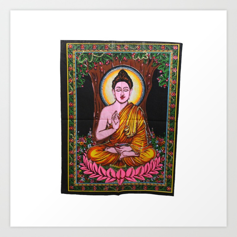 Lord Buddha Religious Painting Sequin Work Batik Wall Hanging Small ASBS010 