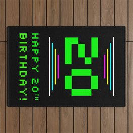[ Thumbnail: 20th Birthday - Nerdy Geeky Pixelated 8-Bit Computing Graphics Inspired Look Outdoor Rug ]