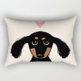 Dachshund Love | Cute Longhaired Black and Tan Wiener Dog Rectangular Pillow