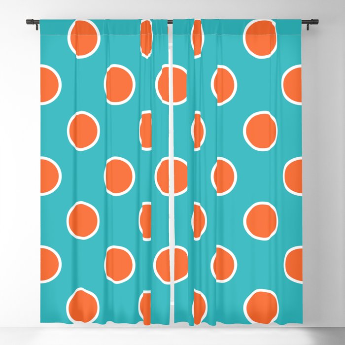 Geometric Orbital Candy Dot Circles - Citrus Orange & Peppermint Blue Blackout Curtain