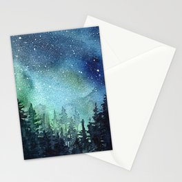 Galaxy Watercolor Aurora Borealis Painting Stationery Card