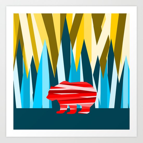 Abstract lines Bear Art Print