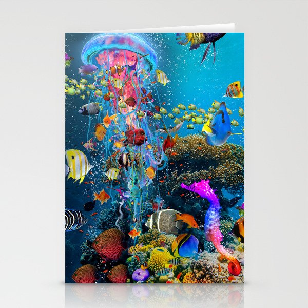 Electric Jellyfish at a Reef Stationery Cards
