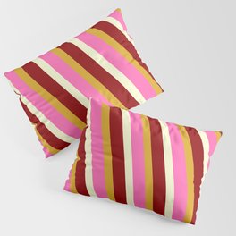 [ Thumbnail: Hot Pink, Light Yellow, Dark Red, and Goldenrod Colored Stripes Pattern Pillow Sham ]