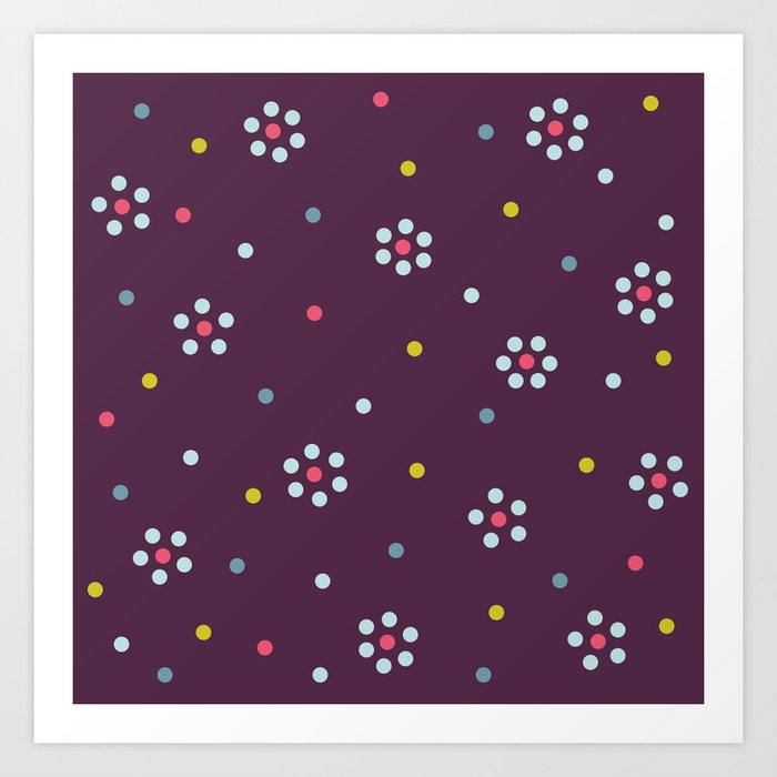 Floral Pattern In Purple And Dots Art Print