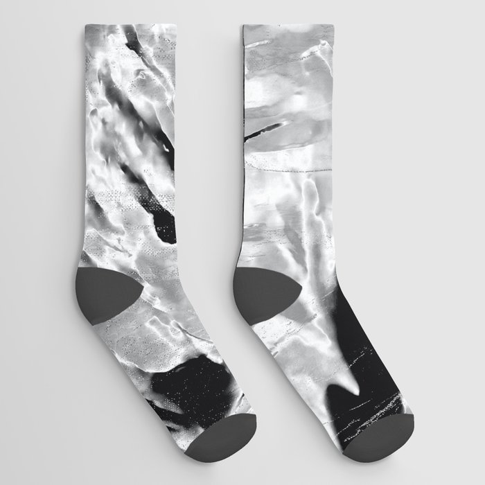 Monochromatic Forest Landscape Scenery in expressionistic and modern black and white tones Socks