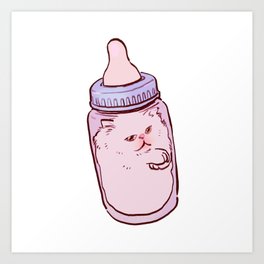 white persian kitten in a pink pastel baby bottle Art Print