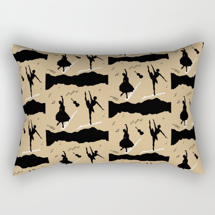 Two ballerina figures in black on beige Rectangular Pillow